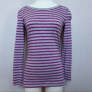 NEW Gray/Magenta Striped Long Sleeved Cotton Tee